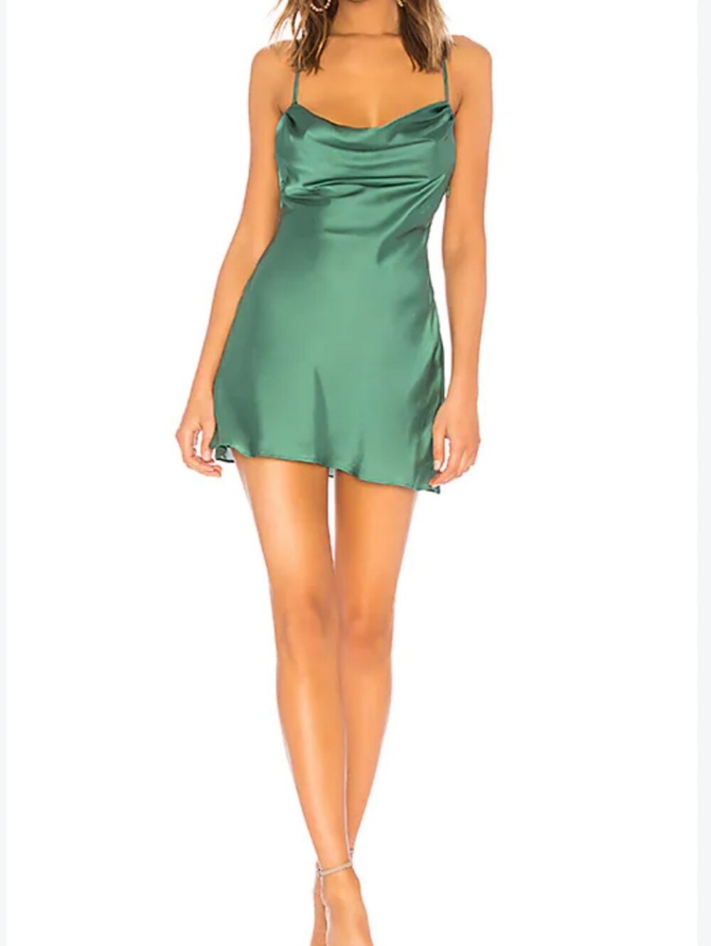 Lovers + Friends green Satin draped neck Mini Dress size M good condition